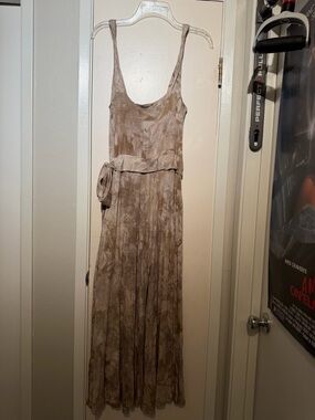 Women's Taupe Tie-Dye Jumpsuit with Waist Sash